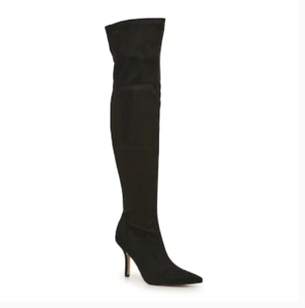 Marc Fisher Tiago Over the Knee Boots 7.5 Black Tall Heel Glam OTK